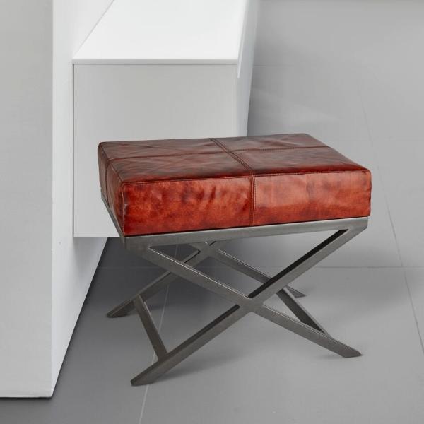 Criss Cross Real Leather & Metal Bench - 17 Inch - Furniture - Industville